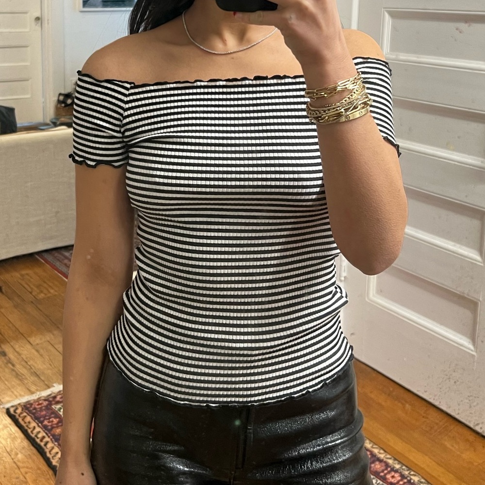 Off shoulder striped top